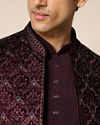 Manyavar Men Wine Velvet Embroidered Jodhpuri Suit