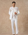 Manyavar Men White Blended Rayon Jodhpuri Suit