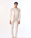 Manyavar Men White Blended Rayon Jodhpuri Suit