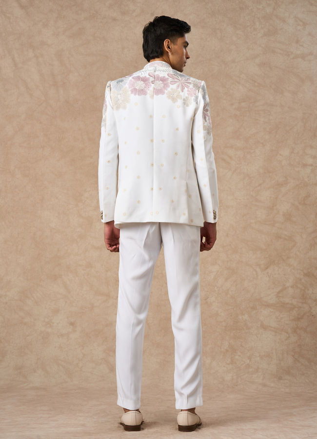 Manyavar Men White Blended Rayon Jodhpuri Suit