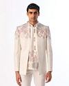 Manyavar Men White Blended Rayon Jodhpuri Suit