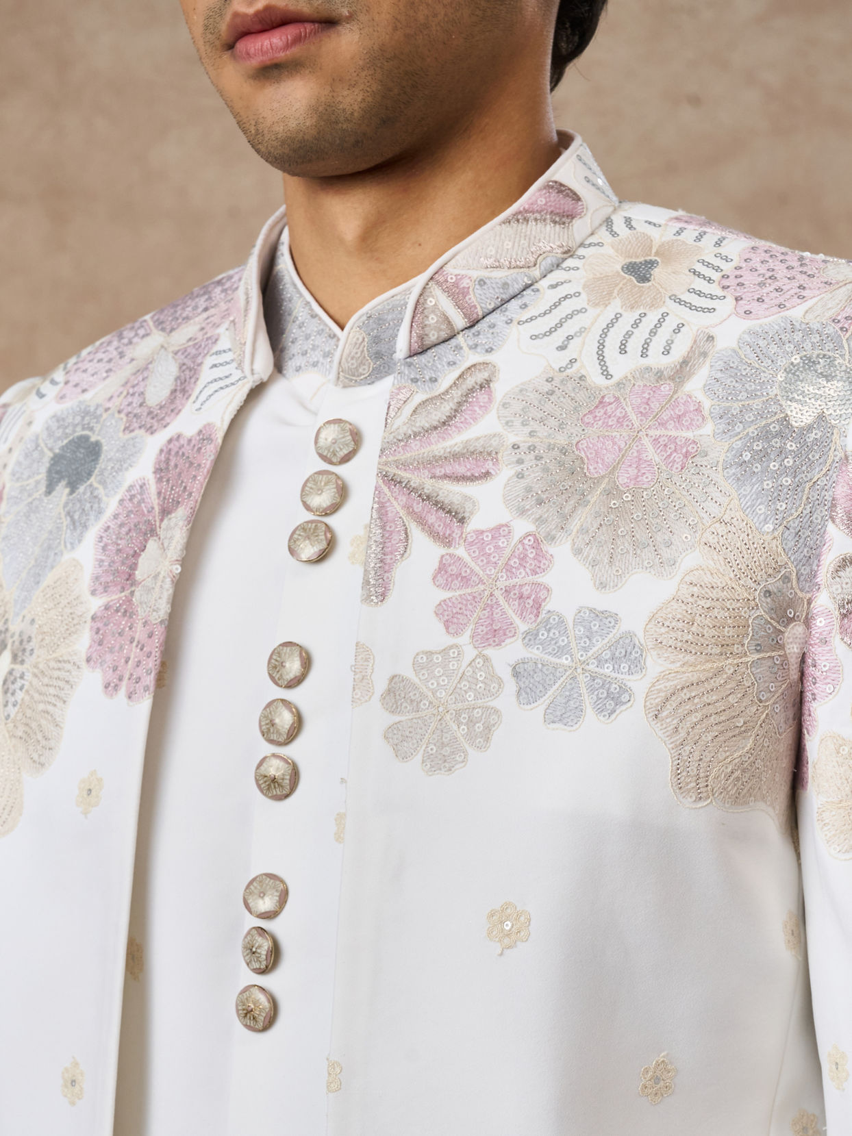 Manyavar Men White Blended Rayon Jodhpuri Suit