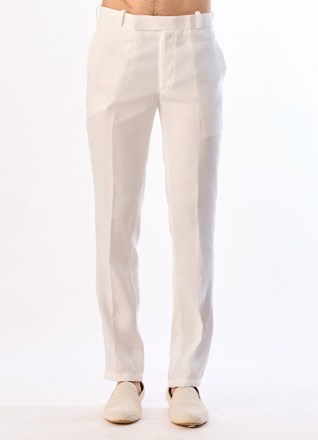 Manyavar Men White Blended Rayon Jodhpuri Suit