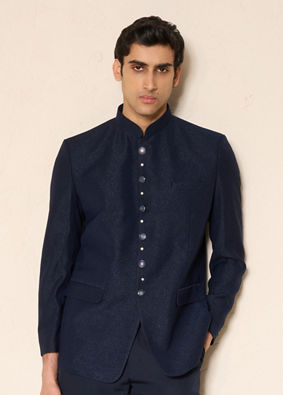 Manyavar Men Majestic Blue Jodhpuri Suit