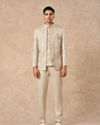 Manyavar Men Beige Blended Rayon Jodhpuri Suit with Embroidery