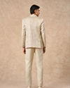 Manyavar Men Beige Blended Rayon Jodhpuri Suit with Embroidery
