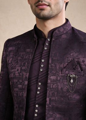 Manyavar Men Wine Blended Rayon Jodhpuri Suit