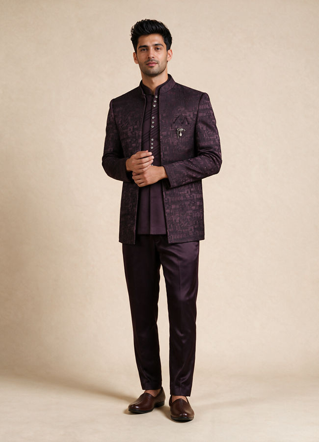 Manyavar Men Wine Blended Rayon Jodhpuri Suit