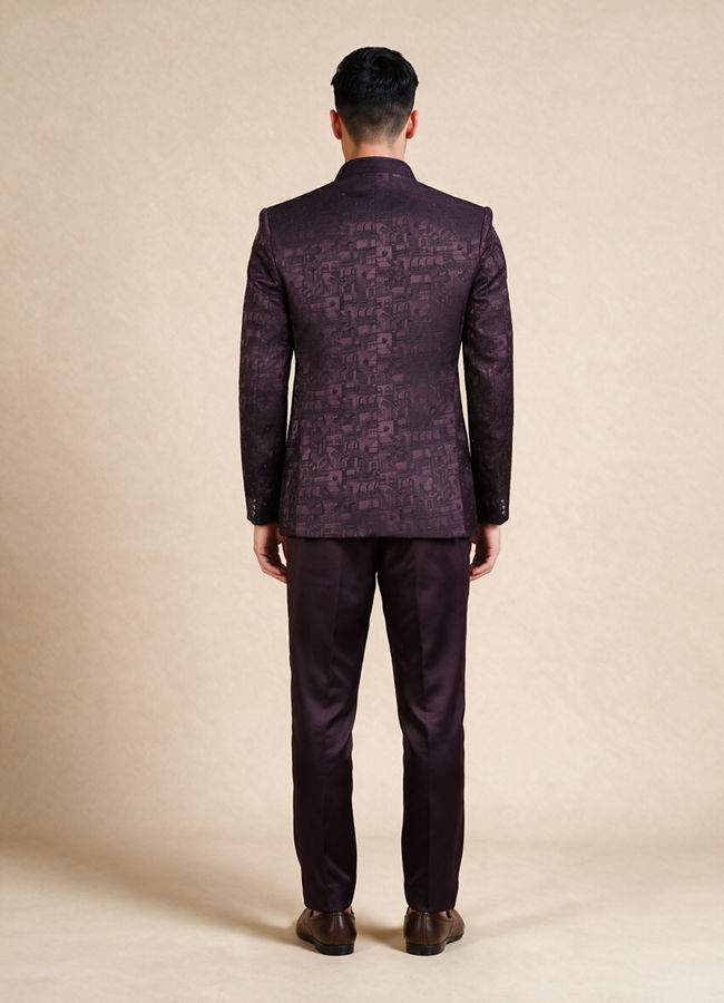 Manyavar Men Wine Blended Rayon Jodhpuri Suit