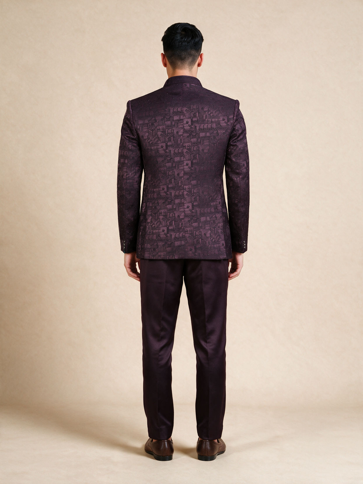 Manyavar Men Wine Blended Rayon Jodhpuri Suit