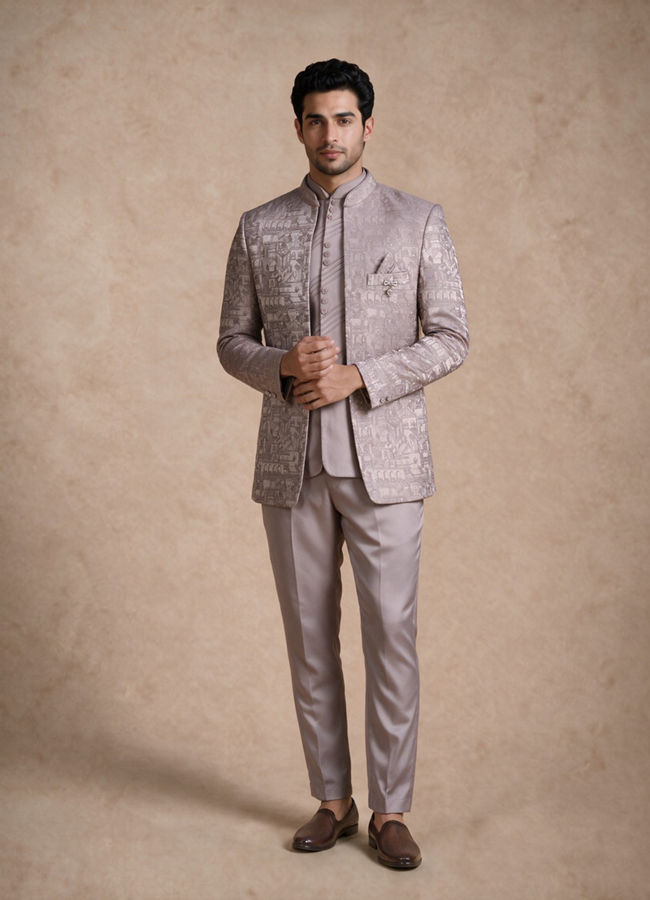 Manyavar Men Purple Blended Rayon Jodhpuri Suit