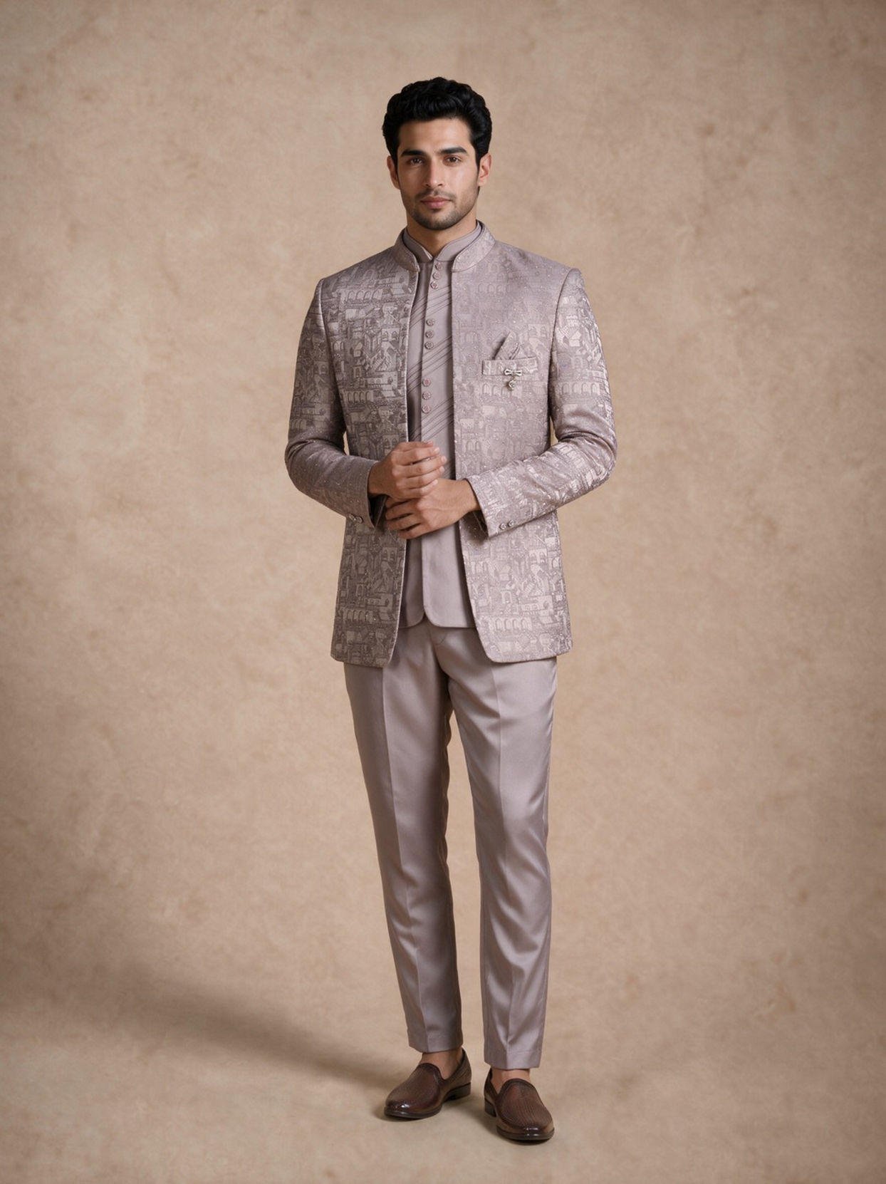Manyavar Men Purple Blended Rayon Jodhpuri Suit