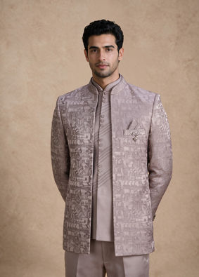 Manyavar Men Purple Blended Rayon Jodhpuri Suit