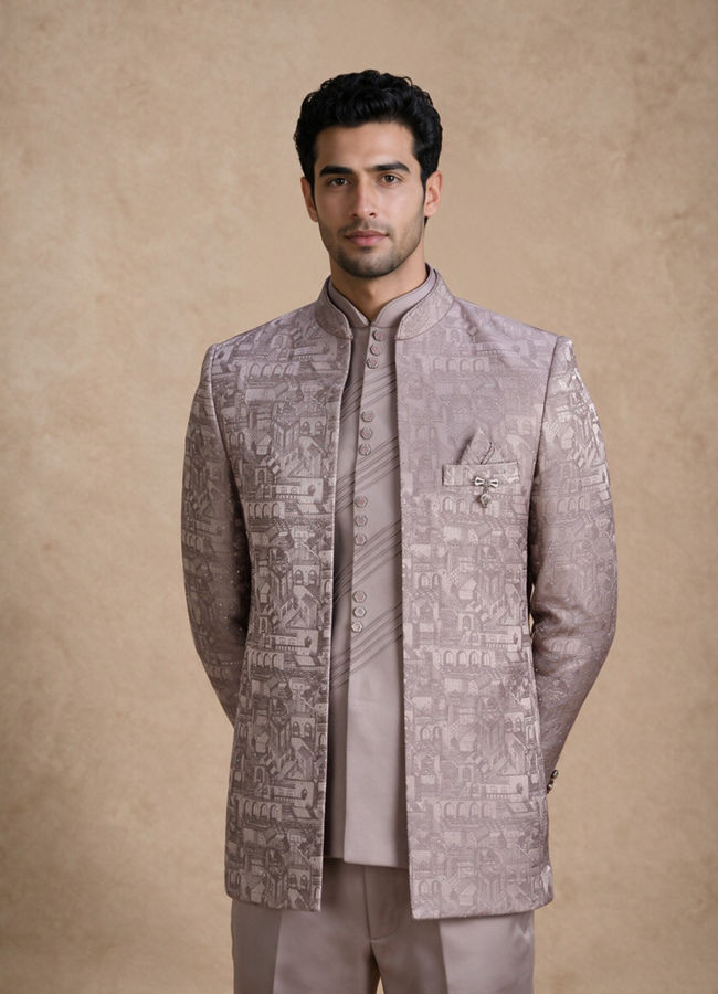 Manyavar Men Purple Blended Rayon Jodhpuri Suit