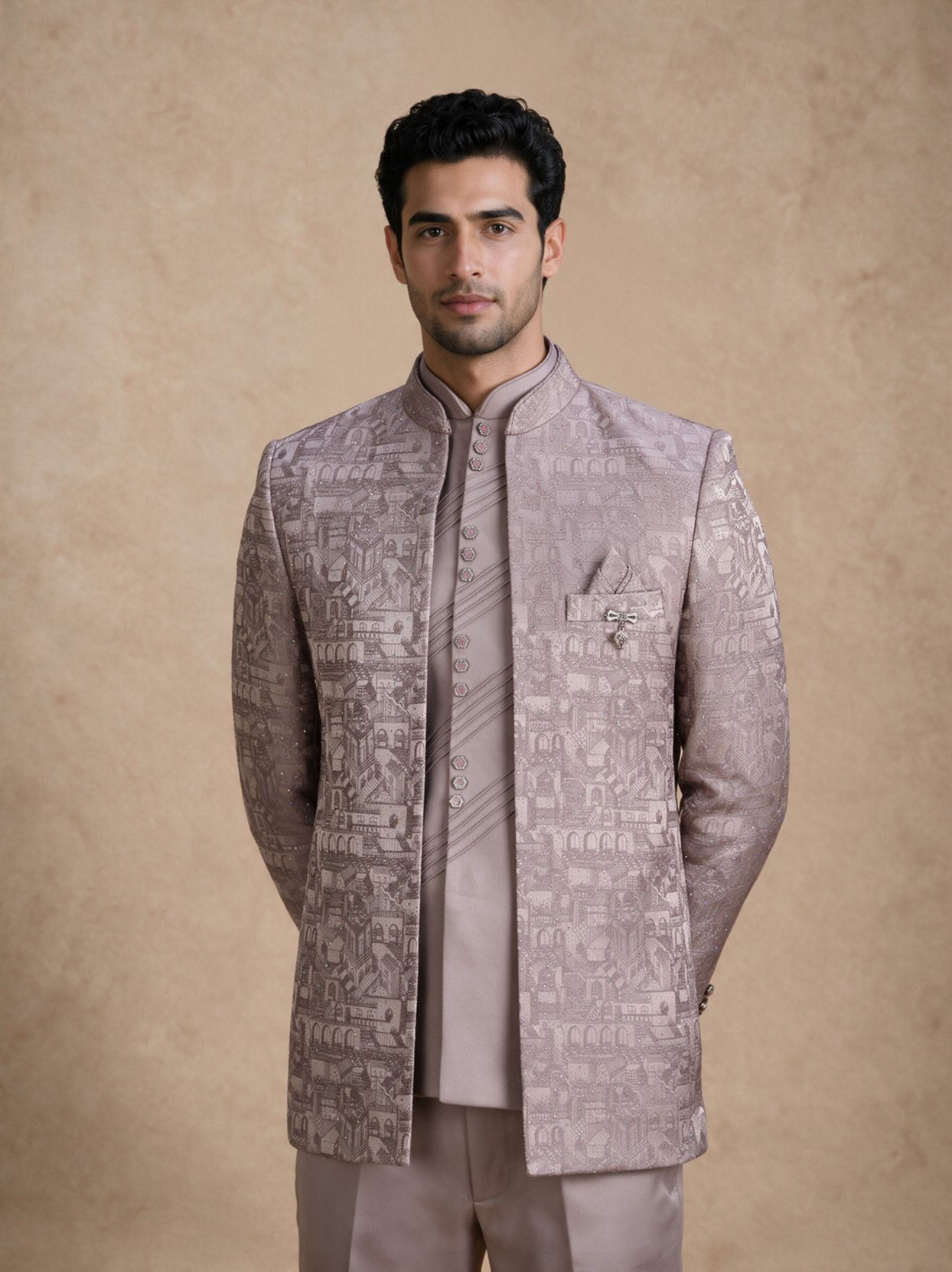 Manyavar Men Purple Blended Rayon Jodhpuri Suit