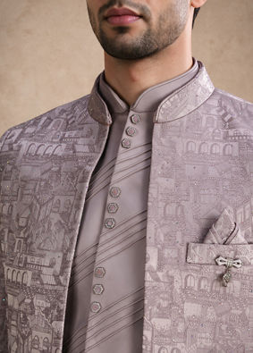 Manyavar Men Purple Blended Rayon Jodhpuri Suit
