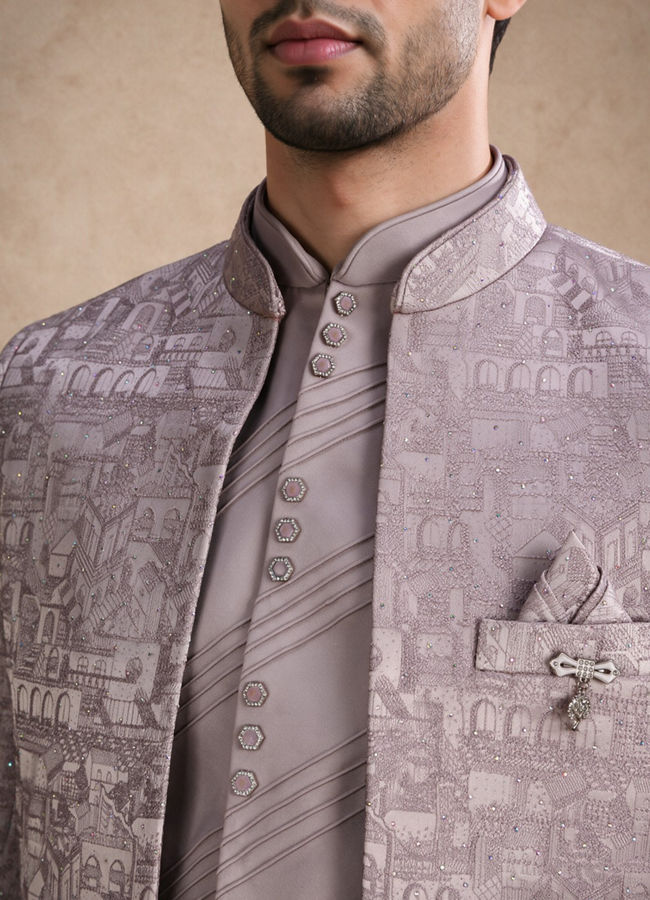 Manyavar Men Purple Blended Rayon Jodhpuri Suit