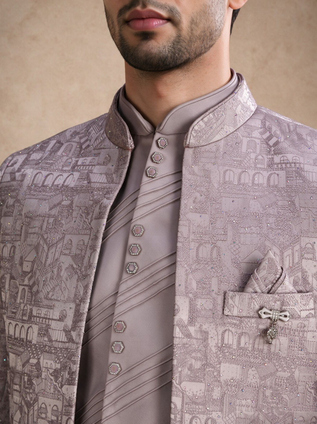 Manyavar Men Purple Blended Rayon Jodhpuri Suit