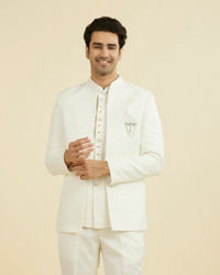 Manyavar Men Elegant White Open Jodhpuri Suit