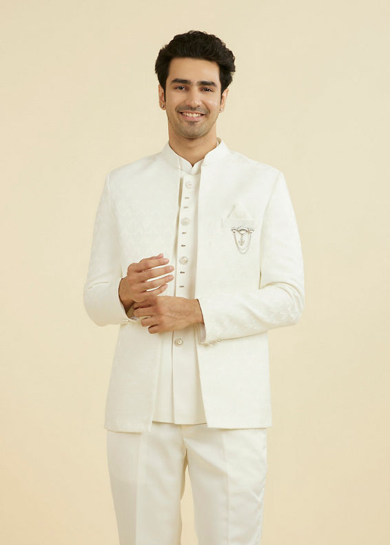 Manyavar Men Elegant White Open Jodhpuri Suit