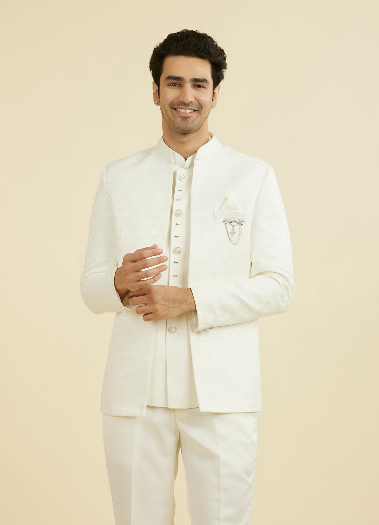 Manyavar Men Elegant White Open Jodhpuri Suit