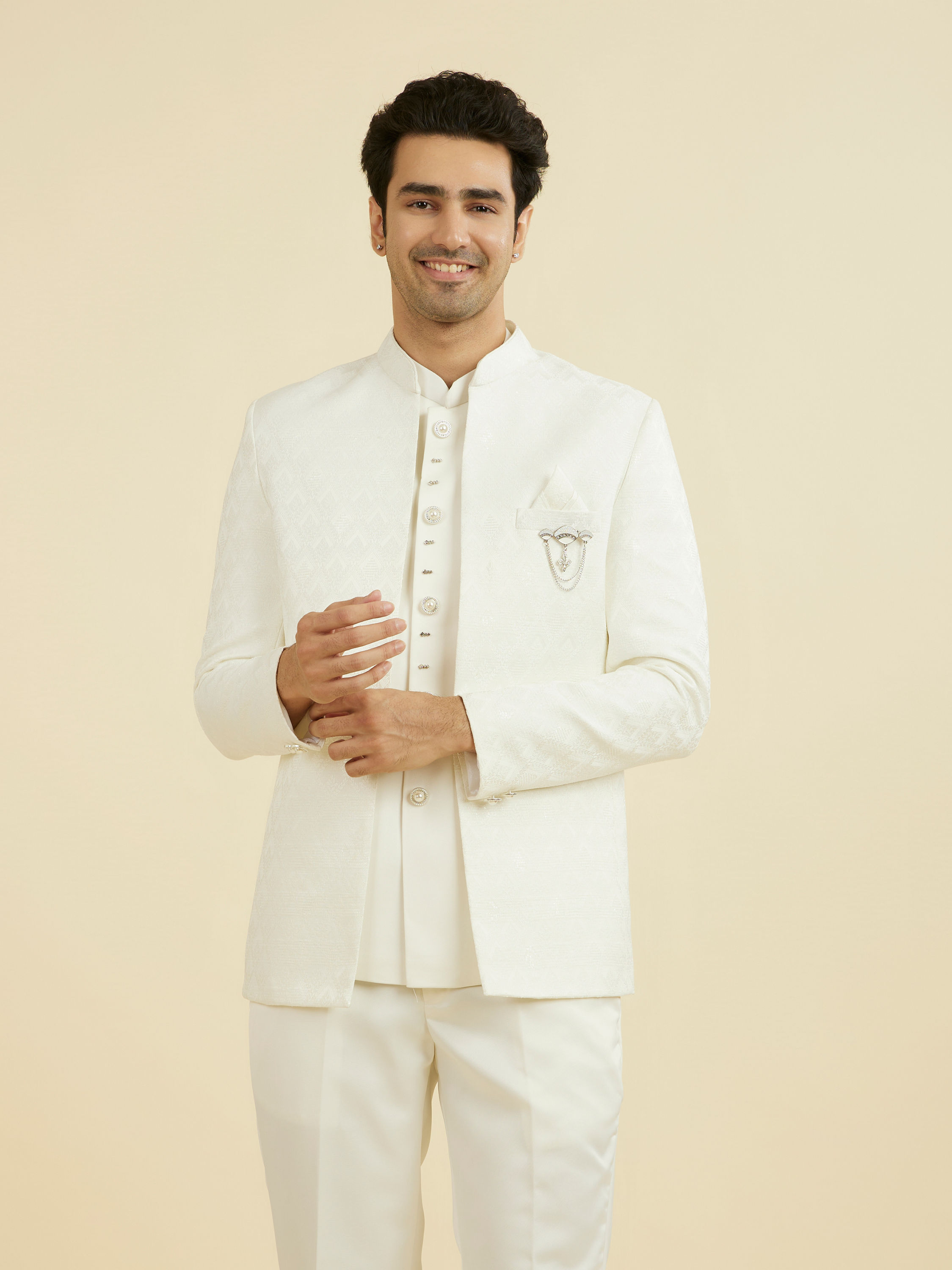 Manyavar Men Elegant White Open Jodhpuri Suit