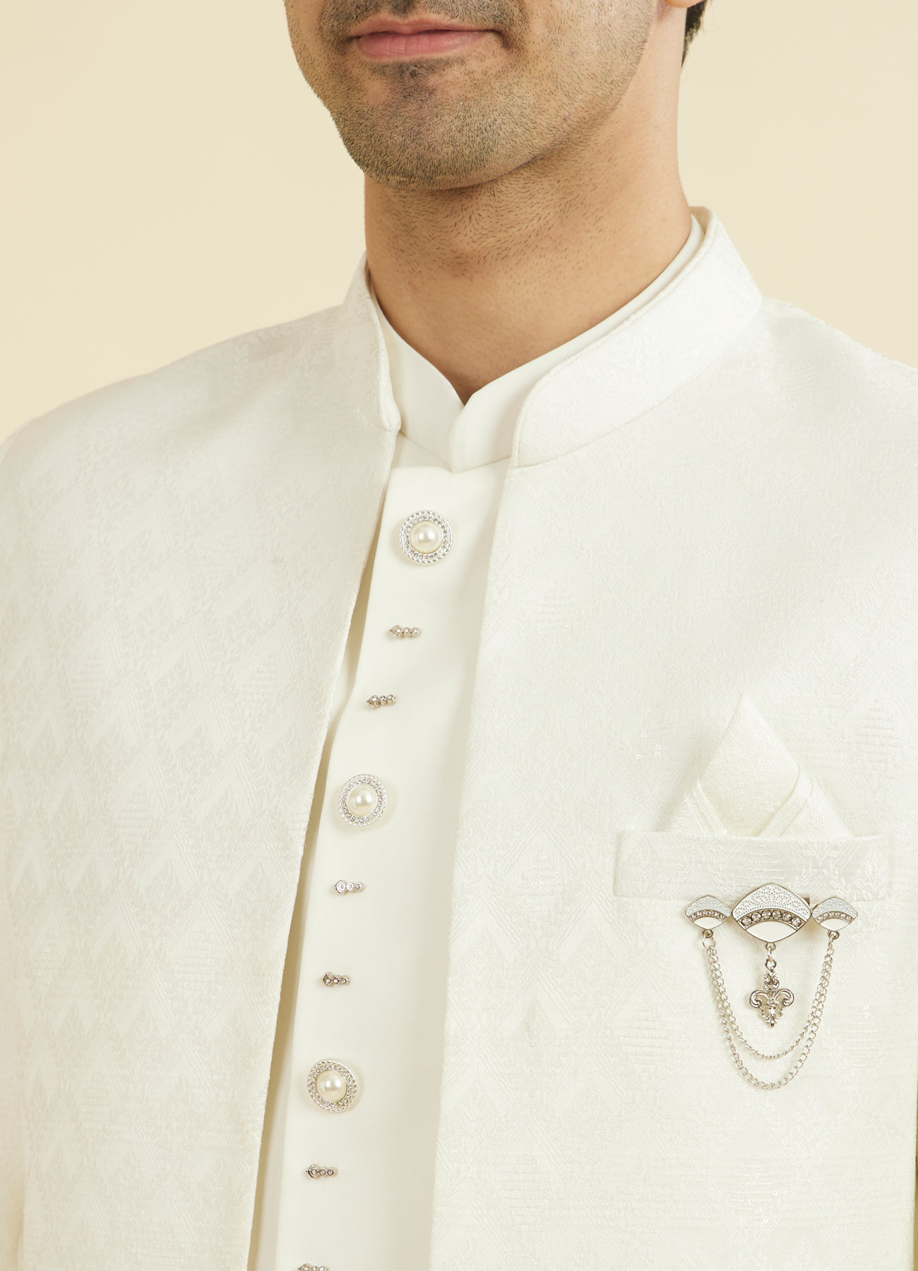 Manyavar Men Elegant White Open Jodhpuri Suit