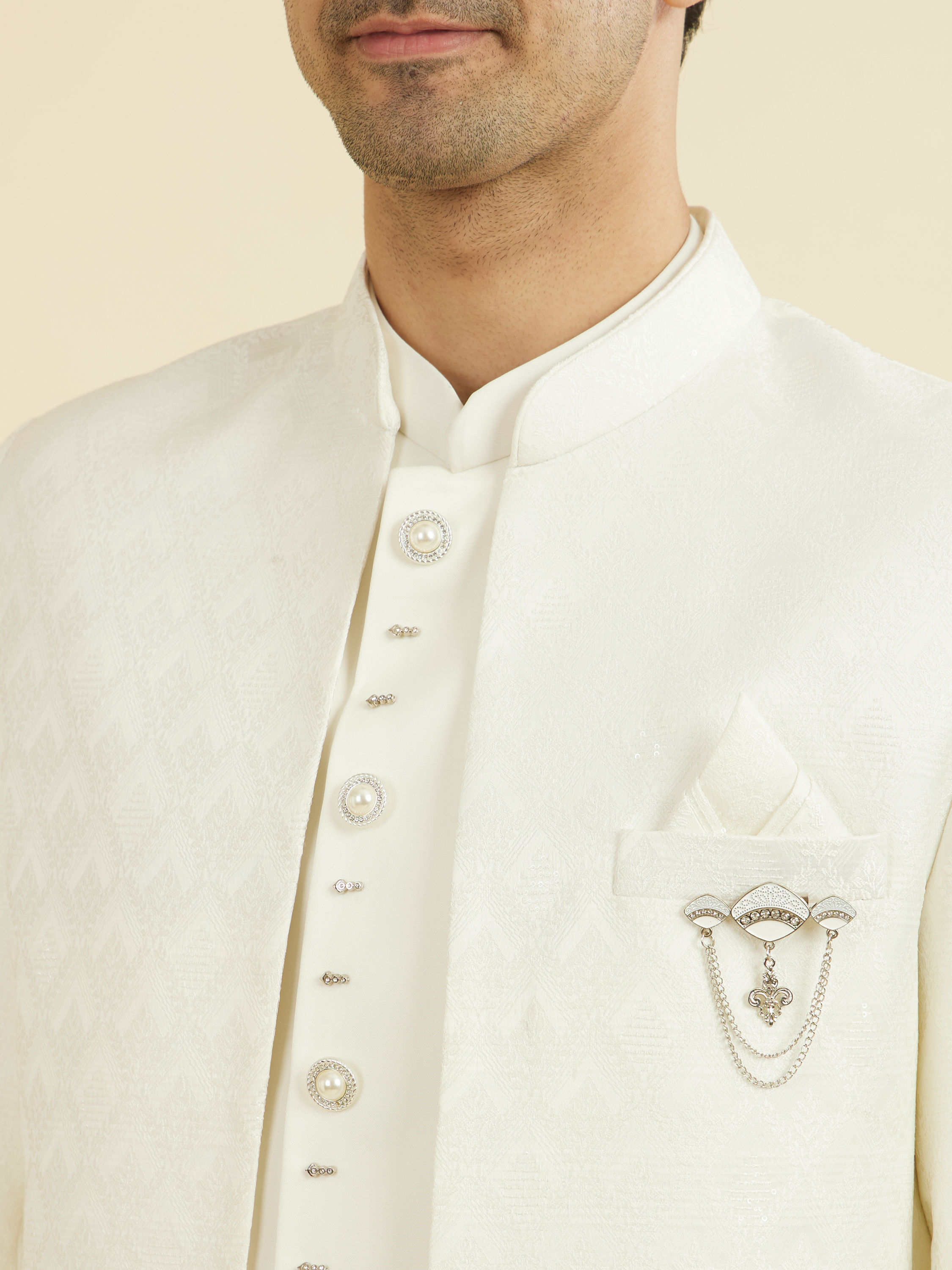 Manyavar Men Elegant White Open Jodhpuri Suit