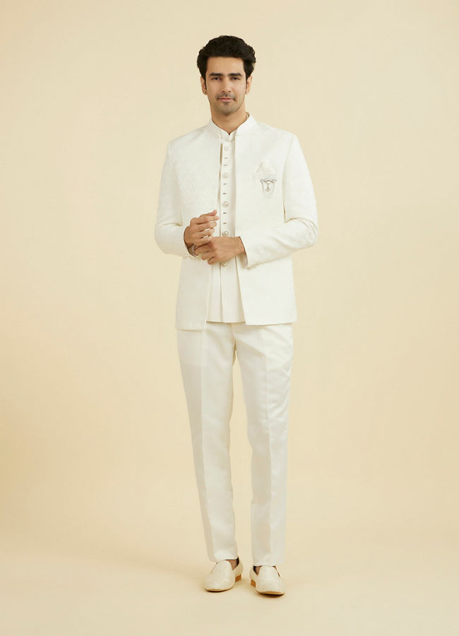 Manyavar Men Elegant White Open Jodhpuri Suit