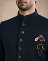 Manyavar Men Blue Knit Jodhpuri Suit with Embellishments