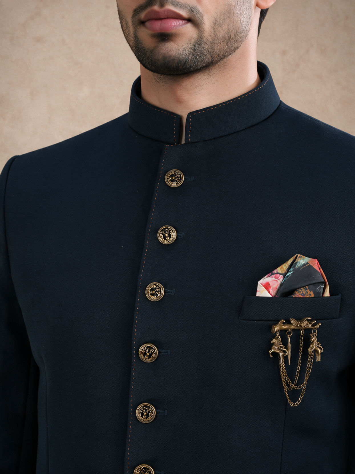 Manyavar Men Blue Knit Jodhpuri Suit with Embellishments