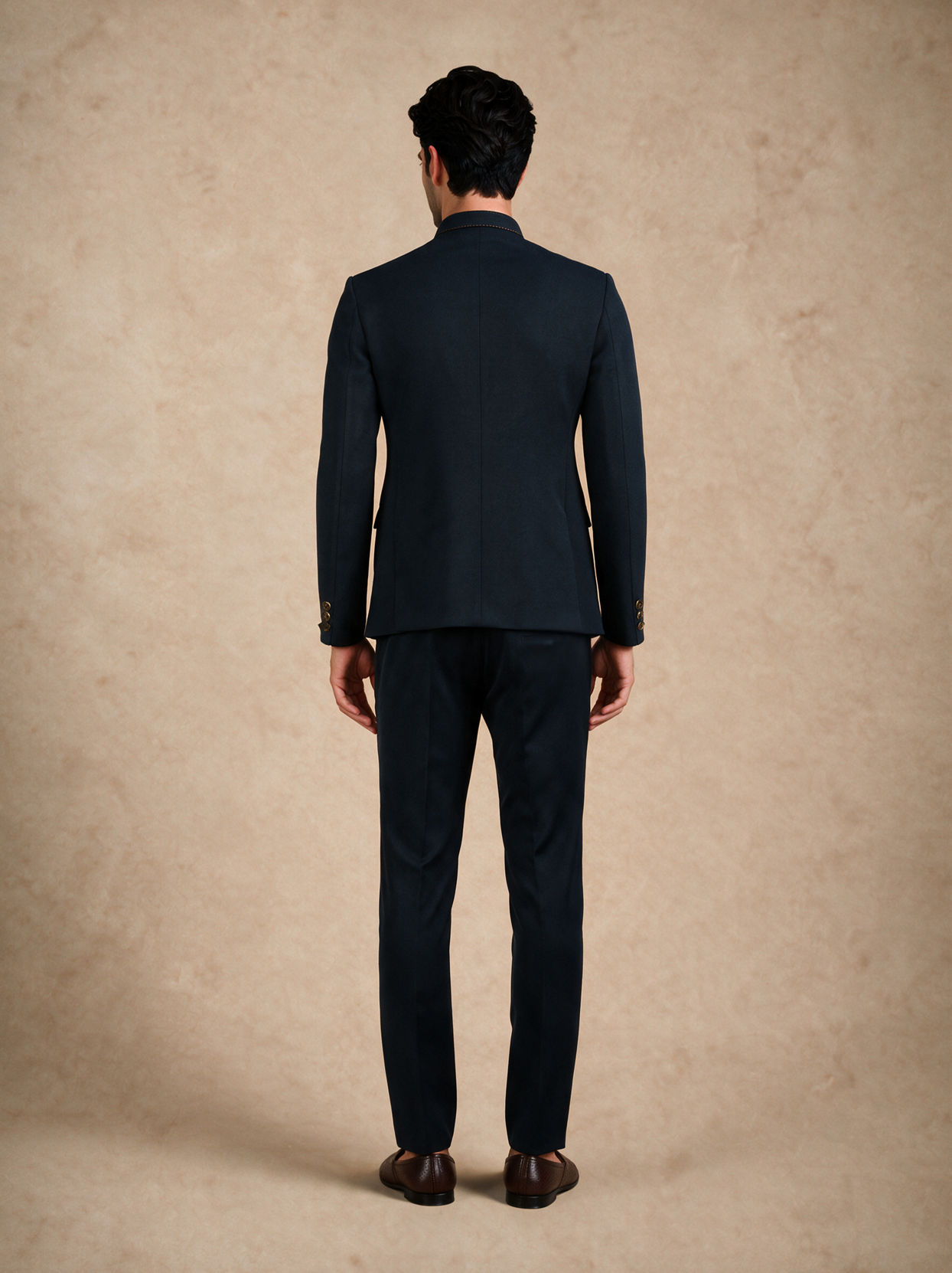 Manyavar Men Blue Knit Jodhpuri Suit with Embellishments