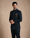 Manyavar Men Blue Knit Jodhpuri Suit with Embellishments