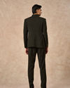 Manyavar Men Olive Green Knit Jodhpuri Suit with Pocket Square
