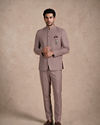 Manyavar Men Dusty Pink Blended Rayon Jodhpuri Suit with Pocket Square