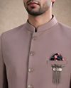 Manyavar Men Dusty Pink Blended Rayon Jodhpuri Suit with Pocket Square