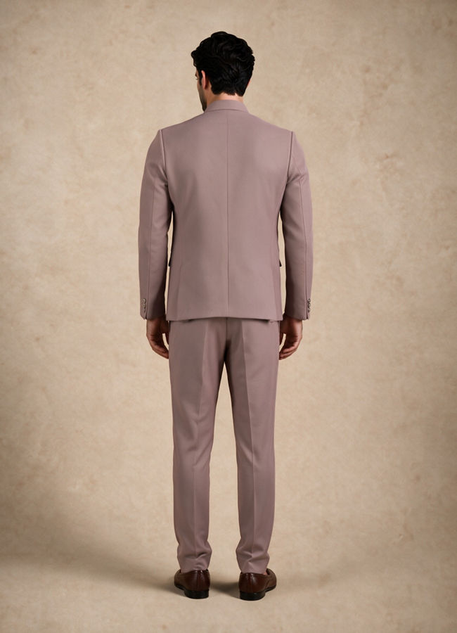 Manyavar Men Dusty Pink Blended Rayon Jodhpuri Suit with Pocket Square
