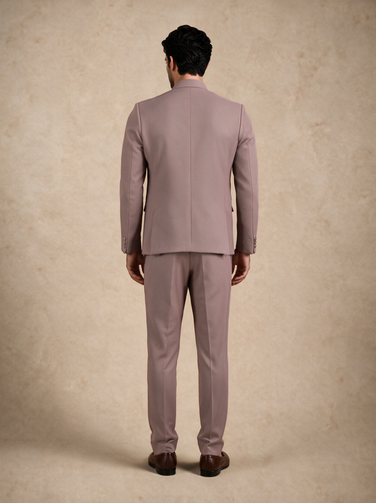 Manyavar Men Dusty Pink Blended Rayon Jodhpuri Suit with Pocket Square