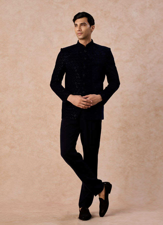 Manyavar Men Velvety Blue Regalia Jodhpuri Suit