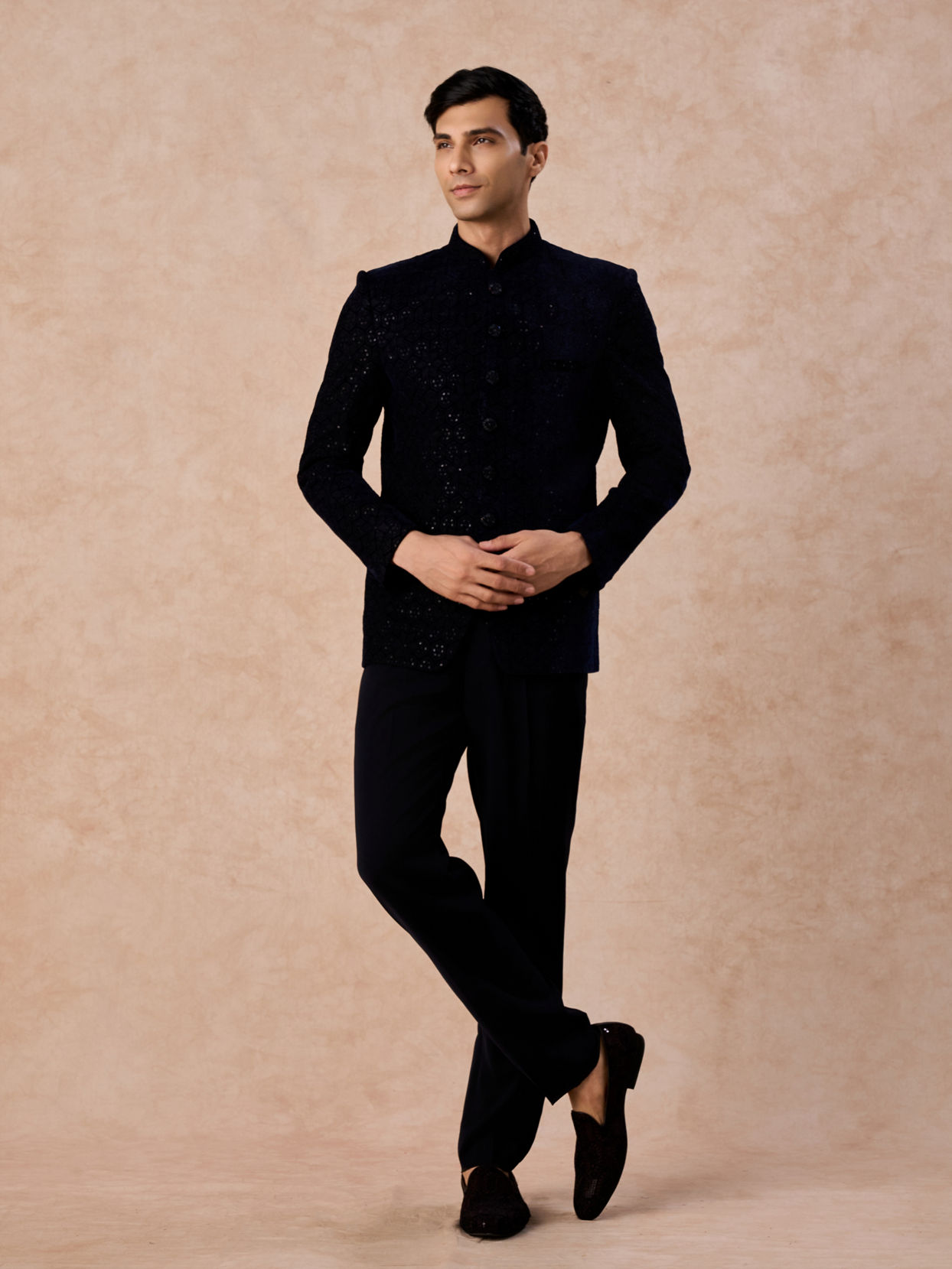 Manyavar Men Velvety Blue Regalia Jodhpuri Suit