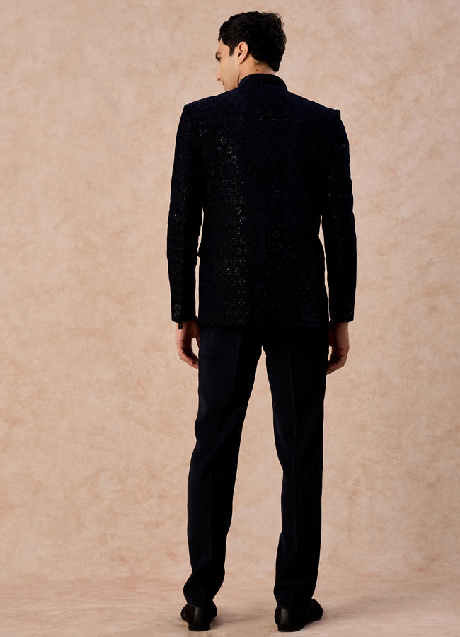 Manyavar Men Velvety Blue Regalia Jodhpuri Suit