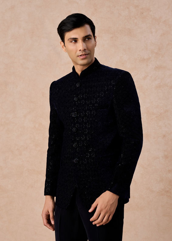 Manyavar Men Velvety Blue Regalia Jodhpuri Suit