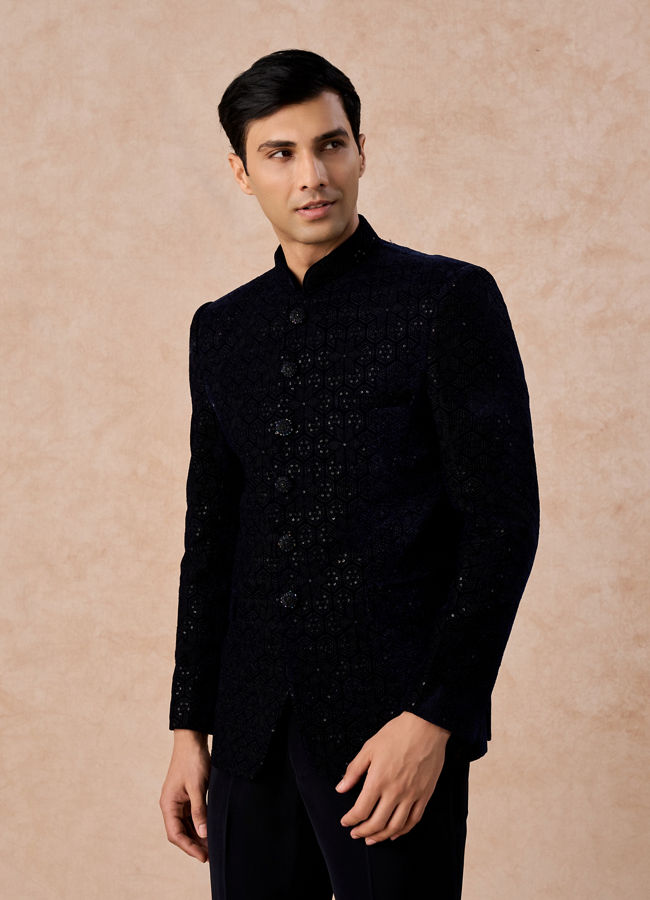 Manyavar Men Velvety Blue Regalia Jodhpuri Suit