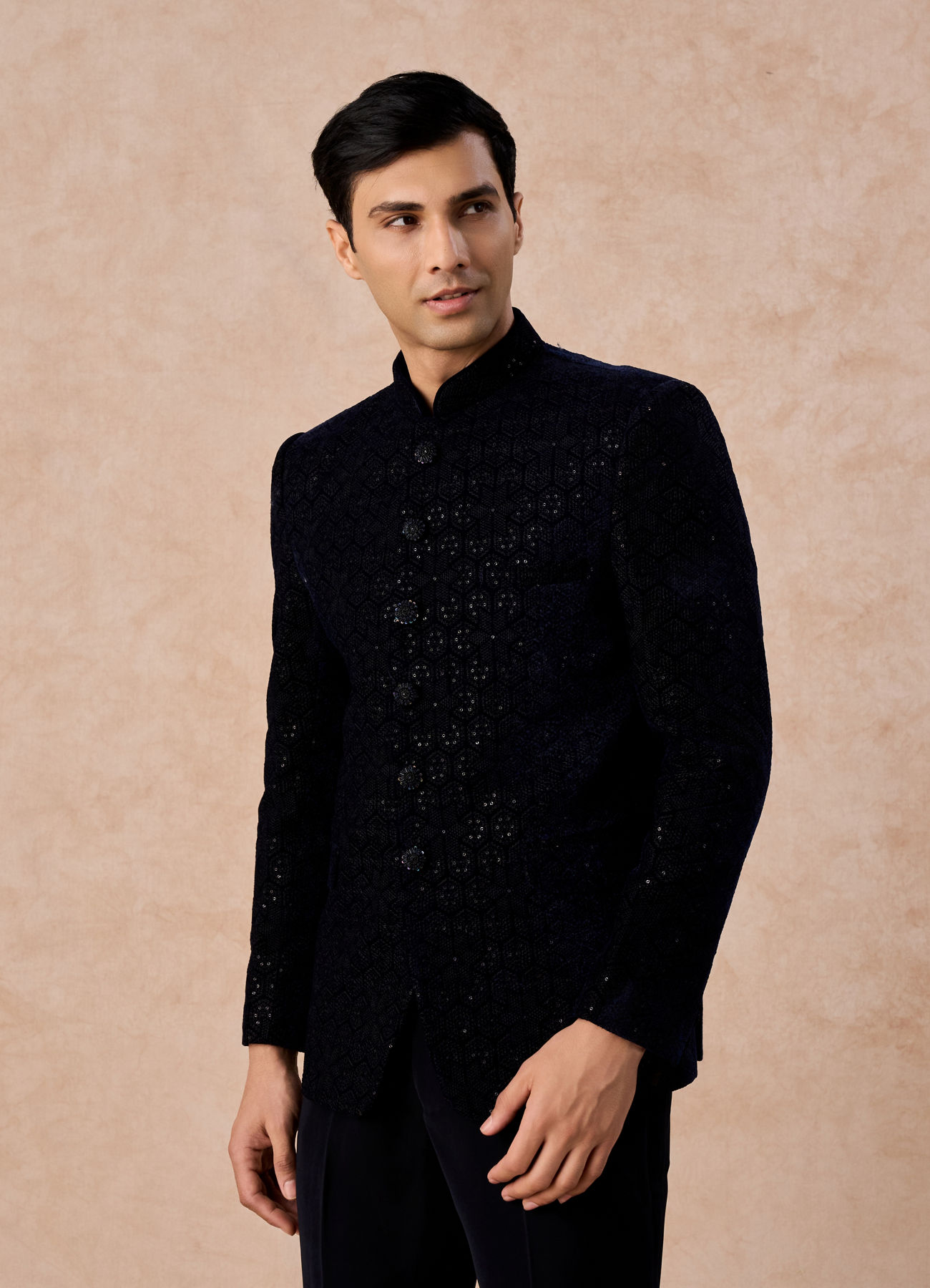 Manyavar Men Velvety Blue Regalia Jodhpuri Suit