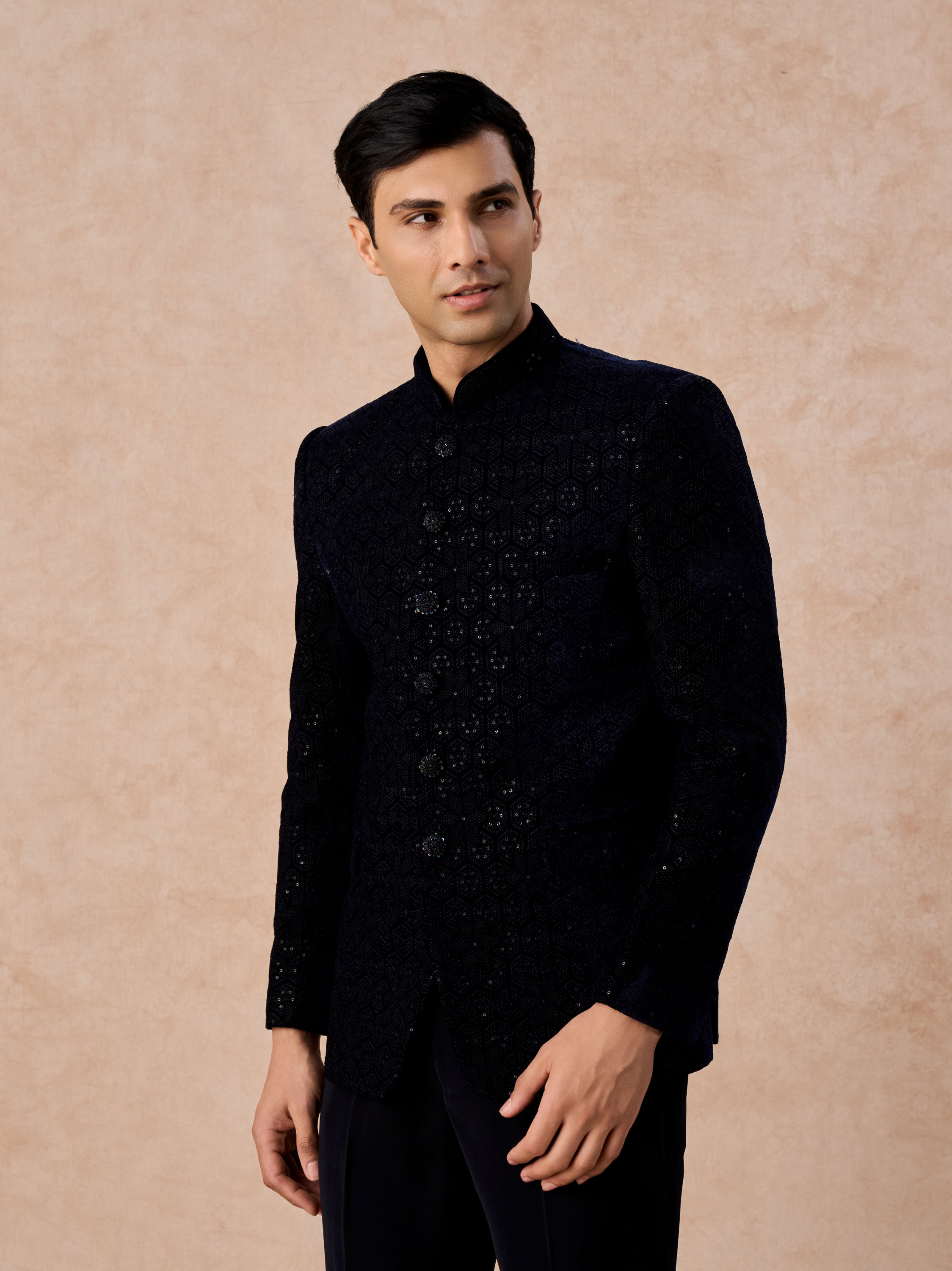 Manyavar Men Velvety Blue Regalia Jodhpuri Suit