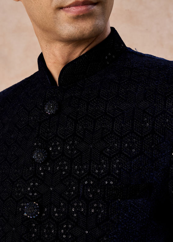 Manyavar Men Velvety Blue Regalia Jodhpuri Suit