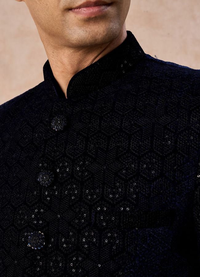 Manyavar Men Velvety Blue Regalia Jodhpuri Suit