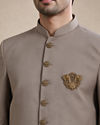Manyavar Men Beige Blended Rayon Jodhpuri Suit with Embellishment