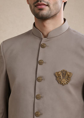 Manyavar Men Beige Blended Rayon Jodhpuri Suit with Embellishment