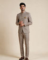 Manyavar Men Beige Blended Rayon Jodhpuri Suit with Embellishment